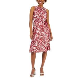 Kasper Women's Floral-Print Sleeveless Chiffon Dress Size Medium Red/White - NWT